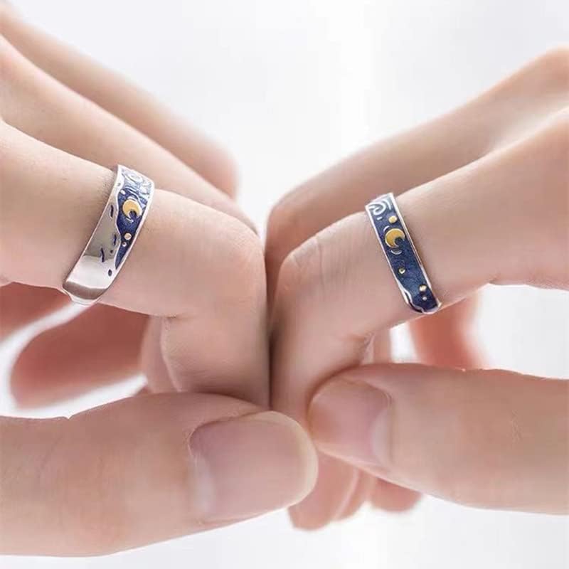 Miniatura 2 de 2 anillos de estilo vintage Van Gogh cielo estrellado pareja noche estrellada Van Gogh anillos abiertos para mujeres niñas vintage plata ajustable