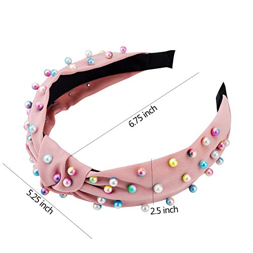 Aco-Uint 3 Pack Headbands For Women, Non-Slip Knotted Headbands Pearl Headbands, Colorful Faux Pearl Hairbands Wide Headbands Hair Accessories For Women #TOP1
