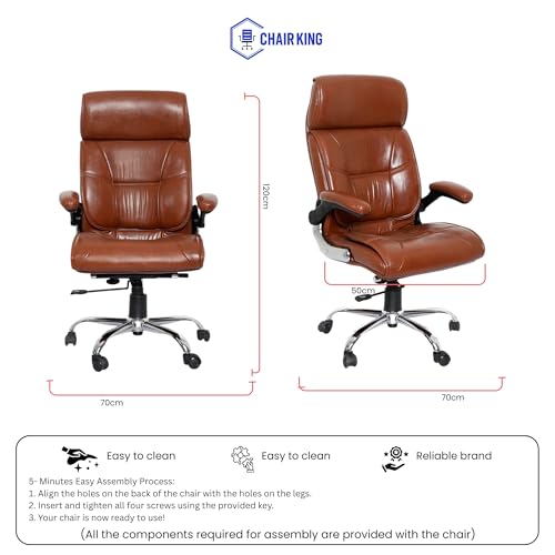 Image of Premium Leatherette Boss Chair for Office | Ergonomic High Back Chair for Home, Office, Study & Gaming | Height Adjustable, Tilt & Rocking Chair in Heavy Base | 1pc (Tan)