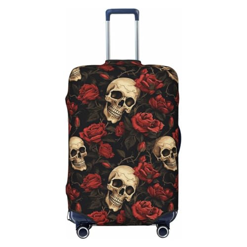 Skulls And Red Roses Luggage Cover Protector Elastic Washable Anti-Scratch Suitcase Covers With Zipper Closure For Luggage 18-32 Inch Large