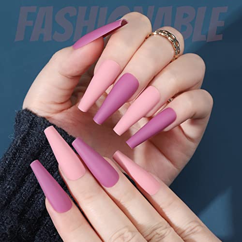 Matte Press On Nails Long Coffin, Fandamei 12 Color 240Pcs Full Cover Long Ballerina Fake Nails, Acrylic False Nail Tips With 10G Nail Glue, 12 Solid Color False Nail For Women Girls Nail Art Diy #TOP4
