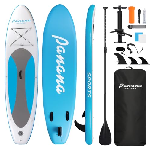 Panana Inflatable Stand Up Paddle Board 10ft SUP Board for Adults & Youth Wide Stable Anti-Slip iSUP Kit with Paddle Pump Leash Fin & Backpack for Surfing Yoga Fishing All Water