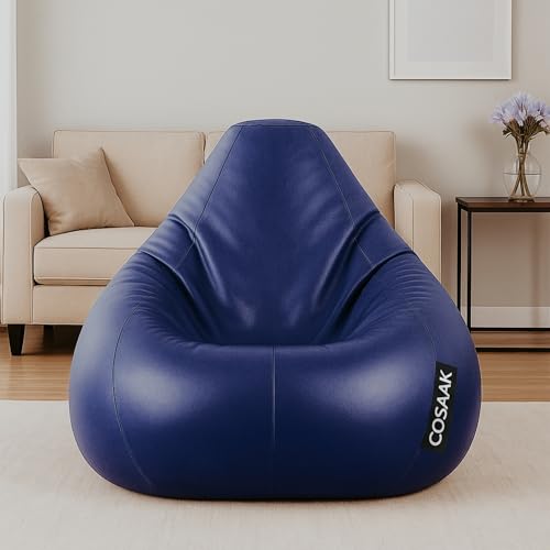 Image of Bean Bag Cover, Faux Leather, 66 x 86 x 112 cm, Indoor Gaming and Reading Chair (Navy, XXL, Solid)