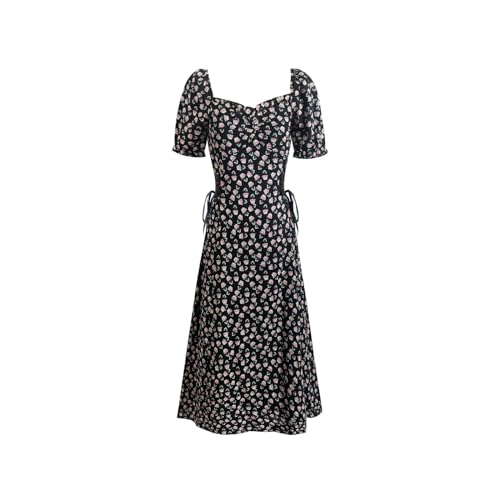 Nuevo Vestido de Tirantes Estampado con Mangas abullonadas a la Moda de Verano para Mujer-Color-S