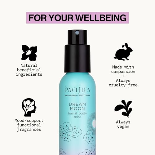 Image of Pacifica Hair Perfume & Body Fragrance Spray Mist - Dream Moon with Bergamot, Pear, Pink Rose, Coconut, Vanilla, Sandalwood & Patchouli - Alcohol-Free, Vegan & Cruelty-Free, 5 oz (1 Count)