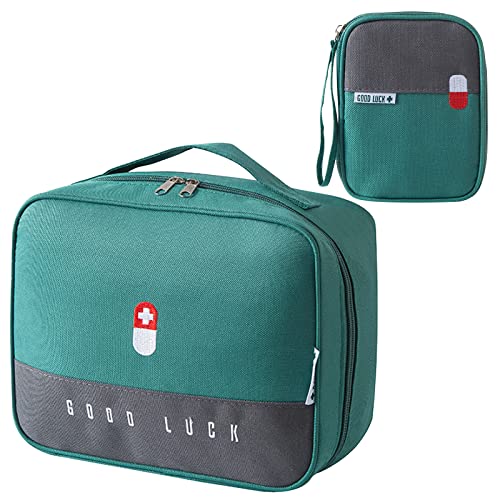 2 Pièces Boîte Médicale, Sac de Médecine Portable, Mini Trousse de Secours Vide, Drogue de Sac de Stockage, Médical Étanche de Grande Capacité Boîte Médicale Vide, Rangement Medicament(Vert) Cover