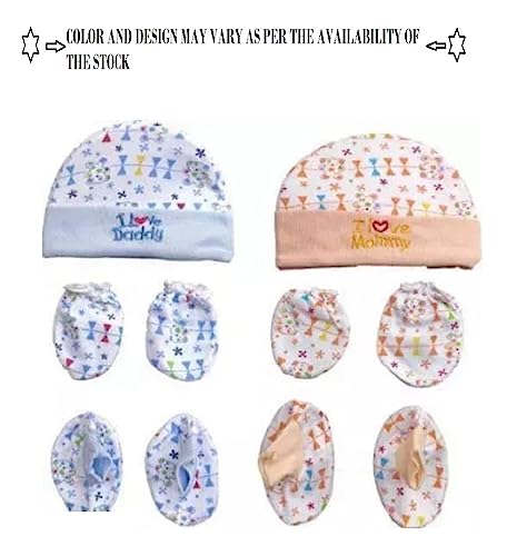Image of Wavva Baby Mittens, Caps, Gloves and Booty Combo - Pair of 2 (Assorted Colours, 0-6 Months) | Unisex Booty Set, Durable, Cotton Gift Set | Multicoloured.