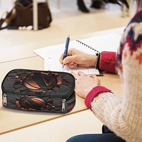 Image of Pardick Basketball Big Capacity Pencil Pen Case Art Painting Large Pencil Pouch with Zipper Compartments Pencil Bag for Boys Girls Adults Student Office School Supplies