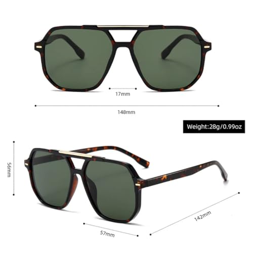 Lunettes de soleil rétro double pont léopard avec verres dégradés thé