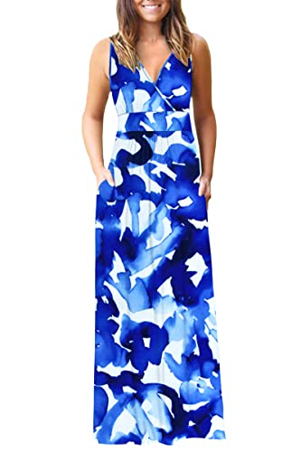 Image of AUSELILY Maxi Dresses for Women Summer Casual Sleeveless V Neck Wrap Dress | Sleeveless Long maxi dress with wrap V neck & side pockets, for formal cocktail, beach & casual daily wear