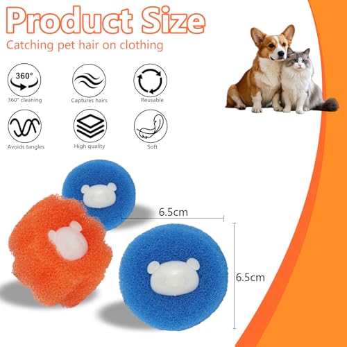 12 Stück Tierhaarentferner Waschmaschine, Wiederverwendbare Fusselbälle Waschmaschine, Anti-Wicklung Waschbälle, Anti Fussel Bälle Waschmaschine, Entfernt Tierhaare＆Fusseln(Blau+ Orange)