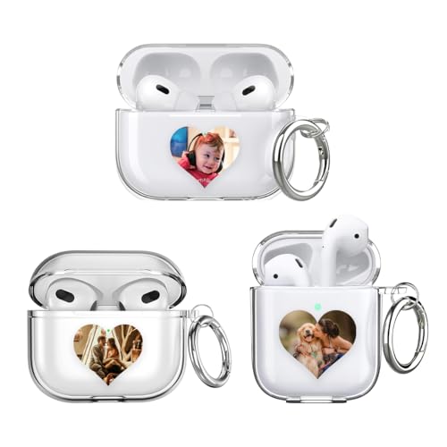 Apple Airpods 4/3/2/1�p�̃J�X�^�}�C�Y�P�[�X�A�Ǝ��̃p�[�\�i���C�Y���ꂽ�t�H�g�R���[�W���摜���S�M�t�g�J�o�[�X�L�� Airpod Pro 2/ Pro�p �L�[�`�F�[���t���A�Ռ��z���A�\�t�g�N���ATPU�����B