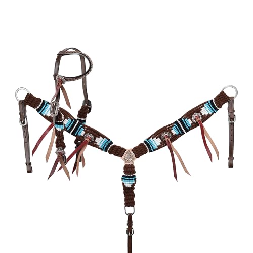 Showman Teal Hollow Mohair Single Ear Headstall & Breast Collar Set - Pony Size