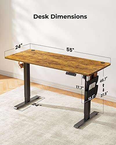 Image of Marsail Electric Adjustable Height Standing Desk with Storage Bag, 55 * 24 inch Sit Stand Up Deskfor Home Office,Computer Gaming Workstation, 4 Memory Height Settings,Cable Manager, and Headphone Hook