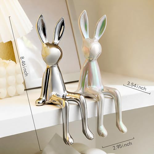 Figuras Decorativas de Conejo Cerámico Plateado y Blanco miniatura 2