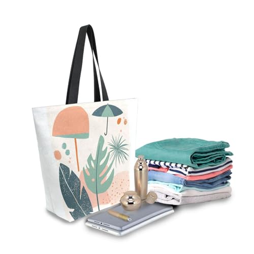 Extra Large Shoulder Tote Bag for Beach Travel Weekender Gym Bohemian Monstera Leaves Umbrella Reusable Grocery Canvas Shopping Bag3