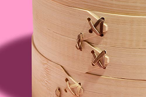 Reishunger-Vaporera-de-bambu-O-20-cm-2-Pisos-para-arroz-Dim-Sum-Verduras-Pescado-y-Carne-Incluye-2-Toallas-de-algodon-para-2-Personas