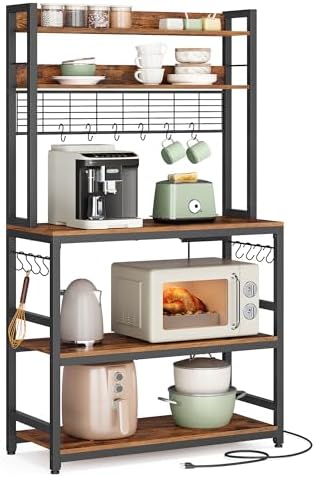 VASAGLE Bakers Rack with Power Outlet, Microwave Stand, Kitchen T...