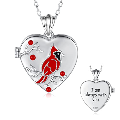 MANBU Sterling Silver Cardinal Jewelry for Women - Red Bird Stud Earrings Pendant Locket Necklace Bracelet Always In My Heart Memorial Jewelry Gift