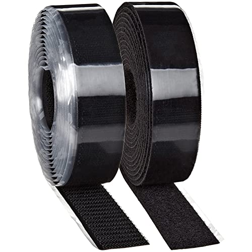 CANOPUS Hook and Loop Tape, Heavy Duty Fastener Strips, Self Adhesive Sticky Back Roll, SJ3571-SJ3572 (Black) for Fastening Panels, Mats, Carpets, Rugs, Tags, 1in x 10ft, Black