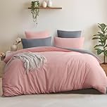Aisbo Double Size Duvet Cover Set - 3Pcs Reversible Bedding Bed Set Peach Pink and Grey Double Soft Brushed Microfiber Quilt Cover with 2 Pillowcases 50x75cm