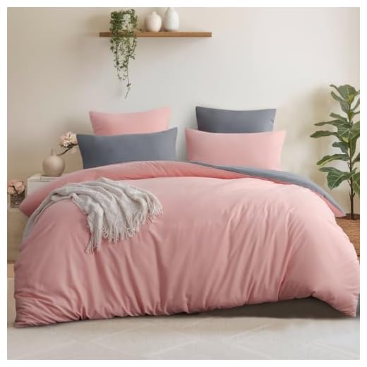 Aisbo Housse de Couette 220x240 Réversible - Parure de Lit Bicolore Adulte 2 Personnes avec Fermeture éclair, Parure Housse Coutte 240 x 220 Microfibre avec 2 Taie Oreiller 65x65, Rose et Gris