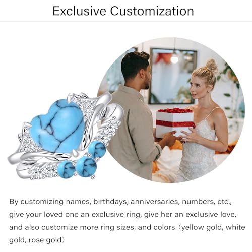 Personalized Natural Moss Agate/Turquoise Ring Set for Women with Leaf 925 Sterling Silver Customized Engagement Wedding Promise Ring Jewelry Gift for Anniversary Birthday Valentine's Day Christmas2