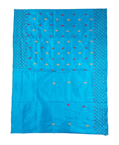 Image of SHRISTI CLOTHINGS Women's Hand Embroidered Cotton Silk Kantha Stitch Saree with Blouse Piece (J420924 SKYBLUED1)