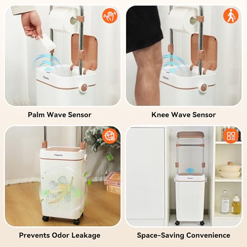Pukomc Automatic Trash Can, 3.2 Gallon Bathroom Garbage Can with Mobile Rolling Wheels, Height-Adjustable Stand Tilting Tray, Technology Sensor Waterproof Small Wastebasket for Bedroom Office Bathroom — view 5
