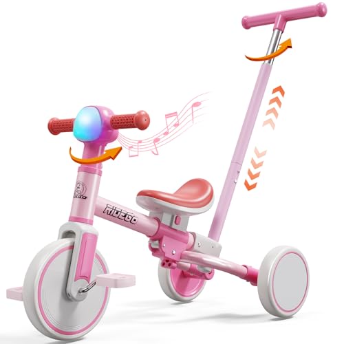 Ridego 5-in-1 Tricycle for Toddlers 1-3 Year Olds, Kids Balance Bike & Toddler Push Bike with Parent Handle, RGB Music Light, Tool-Free Assembly Birthday Gift for Boys Girls