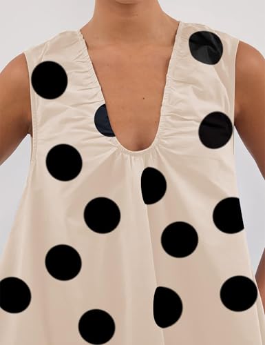 Image of OLAPTA Women Summer Sleeveless Babydoll Mini Tank Dresses Loose Fit Scoop Neck Ruched Short Dress with Pockets Party Clubwear