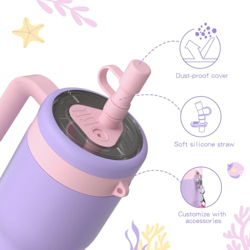 Image of OISIZ 14oz Kids Tumbler with Straw Lid & Handle,Kids Cup with Animal Accessory for School,Kids Water Bottles with Dust-proof Cover,Leakproof Water Bottles,316 Stainless Steel,Keep Cold 24 Hours-purple