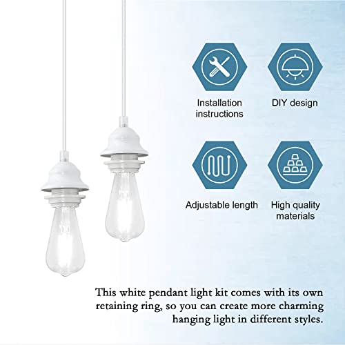 Pnliarn Industrial Pendant Light Kit,Vintage Pendant Light Cord White With 3.94Ft Cable,Diy Pendant Lights Fixtures,E26/E27 Adjustable Ceiling Hanging Cord For Kitchen Island/Cafe (No Bulb) #TOP2
