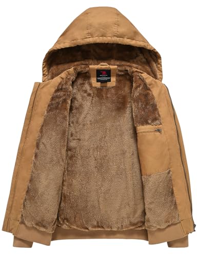 Image of Rdruko Men's Cotton Work Jackets Fleece Lined Insulated Workwear Winter Coat with Hood(Brown Yellow, US M)