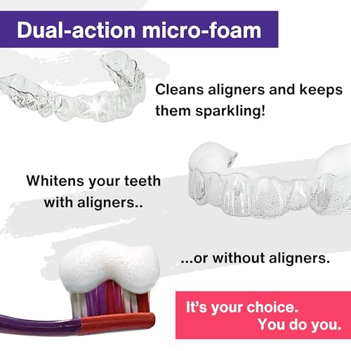 Divine White Dual-Action Stain Removal Aligner/retainer Cleaner and Teeth Whitening Foam- Hydrogen Peroxide-Good for Invisalign, ClearCorrect, SmileDirectClub, Candid -Oral Care-Toothpaste Replacement