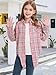 Girls Long Sleeve Flannel Plaid Shirt Casual Button Down Shirts Tie Front Collared Blouse Tops Pink