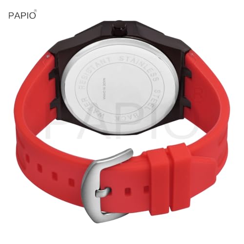 Image of PAPIO Men's Sports Analog Watch with Wheel Design Dial | Metal Case | Silicone Strap | Stylish Casual Watch for Men