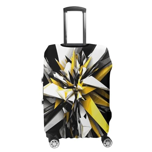 Abstract Black White Yellow Luggage Cover, Washable Elastic Suitcase Cover Protector Fit 18-32 Inch Luggage4