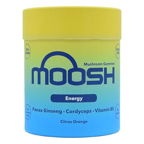 Moosh Mushroom Gummies 3000mg - 60 Gummies (Reishi, Lions Mane, Chaga, Coryceps) Sugar Free, 100% Vegan (Energy (Cordyceps))