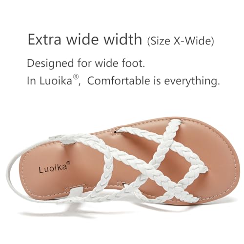 Image of Luoika Women's Wide Width Flat Sandals, Flip Flop Casual Strapy Sandals Slip on Summer Beach Shoes for Women.