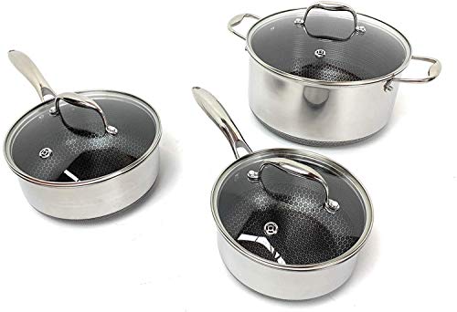 Hexclad Hybrid Nonstick Cookware 6 Piece Pot Set with Lids, Metal Utensil Safe, Induction Ready