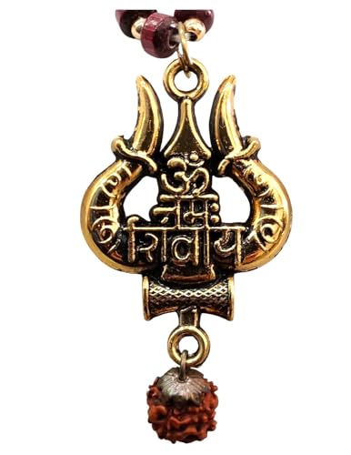 Image of BookMyCostume Spiritual & Devotional Mala Collection - Natural Tulsi Kanthi & Rudraksha Bead Necklaces with Trishul & Religious Pendants - Unisex Ethnic Jewellery for Puja, Meditation, Festivals & Daily Wear