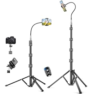 Flexible Tripod for iPhone, 88″ Tall Cellphone Tripod with Gooseneck, Phone Holder and Wireless Remote, Phone Stand Tripod for Recording Filming, Camera Tripod Stand, Compatible with iPhone/Android