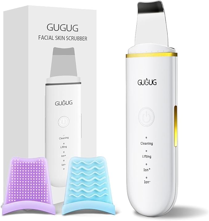 Facial Skin Scrubber, Skin Spatula Face Blackhead Scrubber with 4 modes for blackhead removal and deep cleansing, portable and rechargeable pore scrubber includes 2 silicone cases.