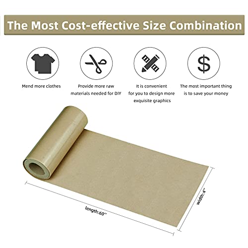 Azobur Fabric Iron On Patches, Inside And Outside Fabric Patch, Repairing Decorative Fabric Kit 4"X 60" (10.5Cm X 152.5Cm)（Khaki） #TOP1