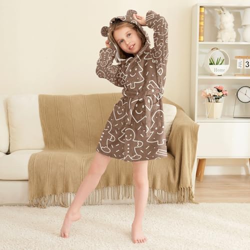 GuoChe Girls Bathrobe Seamless Gingerbread Pattern Hooded Robe4