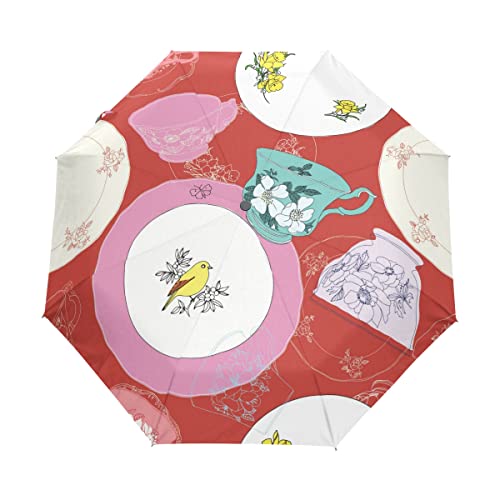 Parapluie automatique pliable oiseau rouge : fini les baleines cassées par le vent