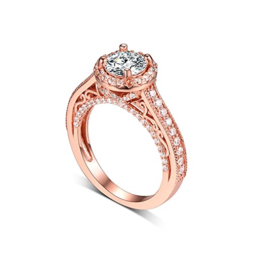 S925 Sterling Silber Ring Weißgold Rund Halo Moissanite Verlobungsring für Frauen Schmuck Diamantringe 5 Rosegold