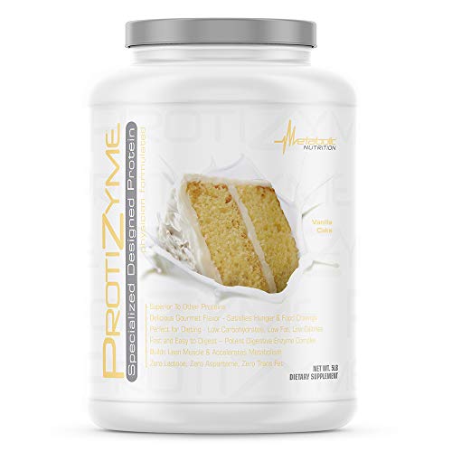 Metabolic Nutrition, Protizyme, 100% Whey Protein Powder, High Protein, Low Carb, Low Fat with Digestive Enzymes, 24 Essential Vitamins and Minerals, Vanilla Cake, 5 Pound