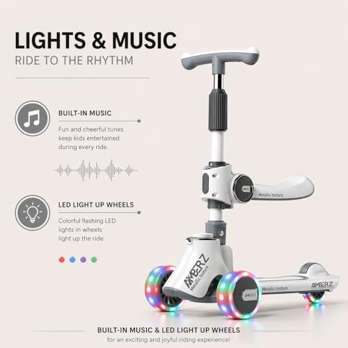 Image of Multi-Functional 2 in 1 Kids Kick Scooter with Foldable Seat | Adjustable Handlebar | PU LED Flashing 3 Wheels | for Boys & Girls Age 3-14 Years. (KS-110 Grey)